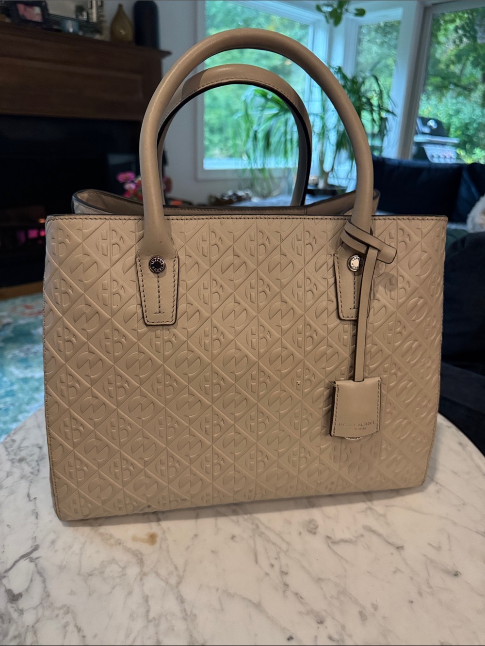 henri bendel Embossed Taupe Tote